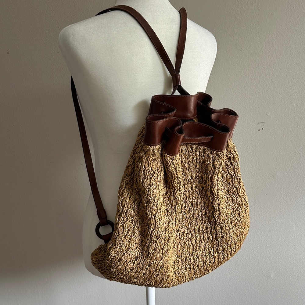Brown and Tan Woven Backpack